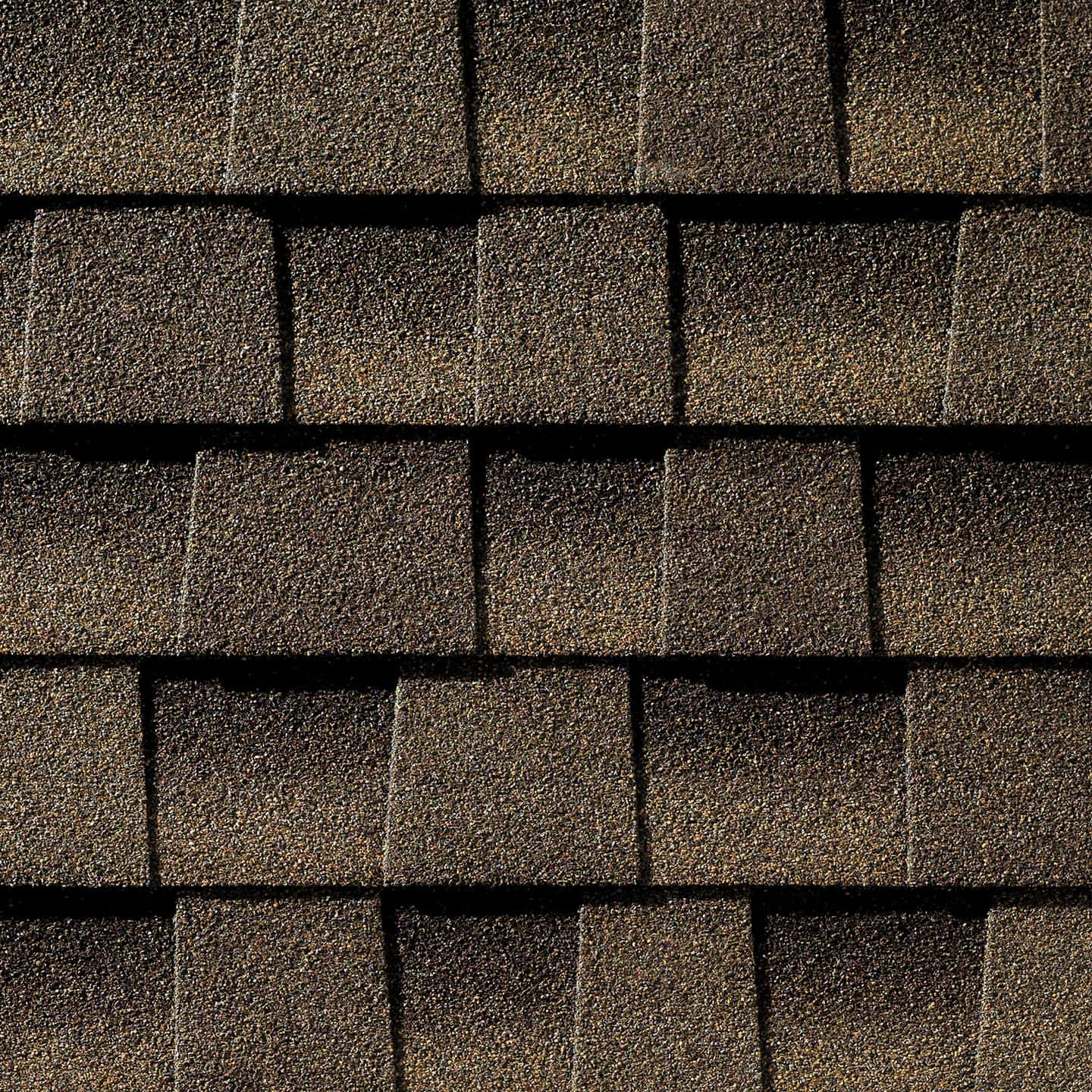 Close up photo of GAF's Timberline HD Barkwood shingle swatch